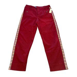 Anthropologie Women's Burgundy Pants Size 4 W/ Embroidered Side Stripes NWT‎